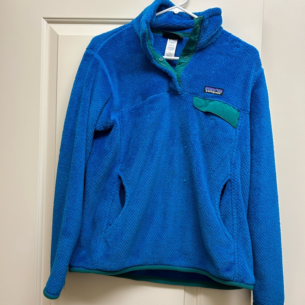 Women’s Patagonia Re-Tool Snap-T Pullover Blue and Green Polartec Thermal Pro